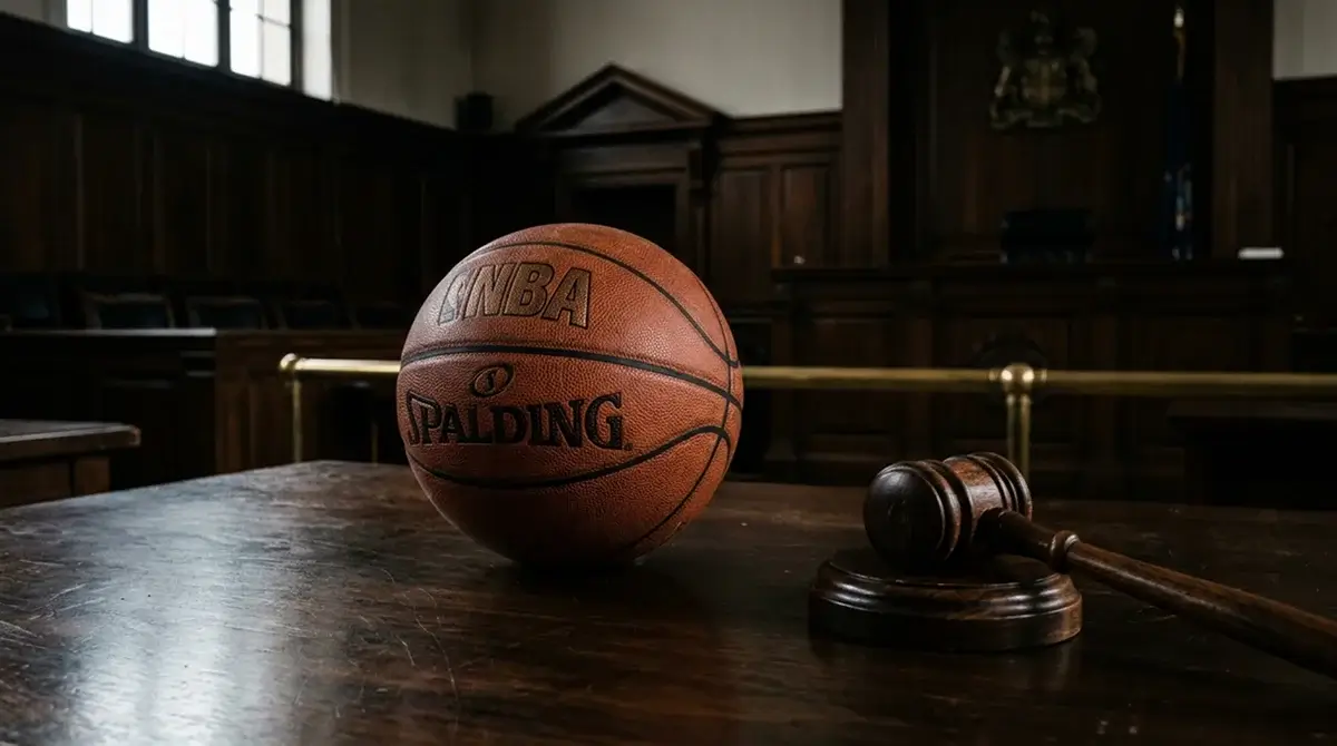 Bola de basquetebol da NBA sobre uma mesa de tribunal simbolizando integridade no desporto