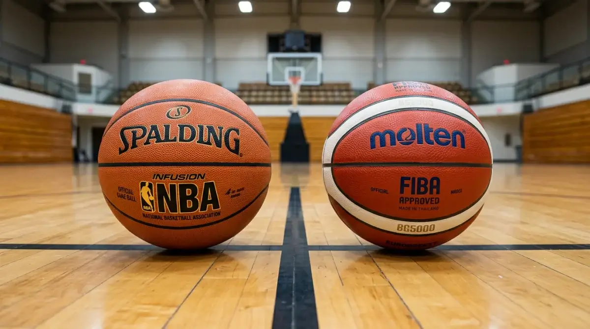 Duas bolas de basquetebol lado a lado representando a NBA e a EuroLiga